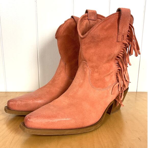 Sundance Dove Canyon Short Fringe Suede Leather Dusty Rose Heeled Western Boot - Picture 6 of 10